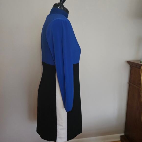 Ralph Lauren Blue and Black Long Sleeve Body Con Color Block Dress Size Med - Picture 2 of 10